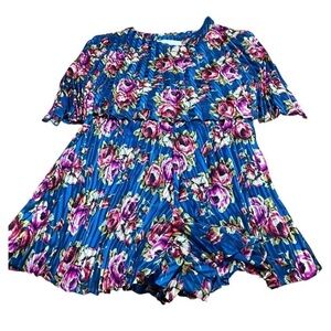 ZIMMERMAN Romper Women’s Blue Floral Pleated Lined Spaghetti Straps Sz 4-6